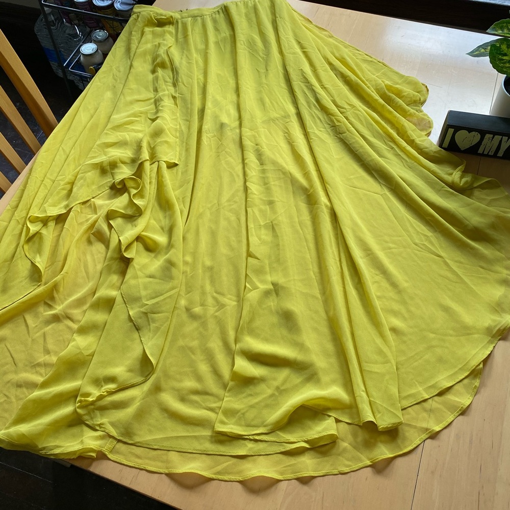 Neon yellow sheer ruffle maxi skirt